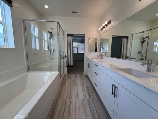 Bathroom, Dual Sink Vanities, Glass Shower, Interior, Recessed Lighting