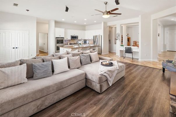 Interior, Kitchen, Living room, Recessed Lighting, Stainless Steel Appliances, Wood Texture Flooring