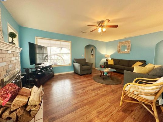 Fireplace, Interior, Living room, Stone Walls, Wood Texture Flooring