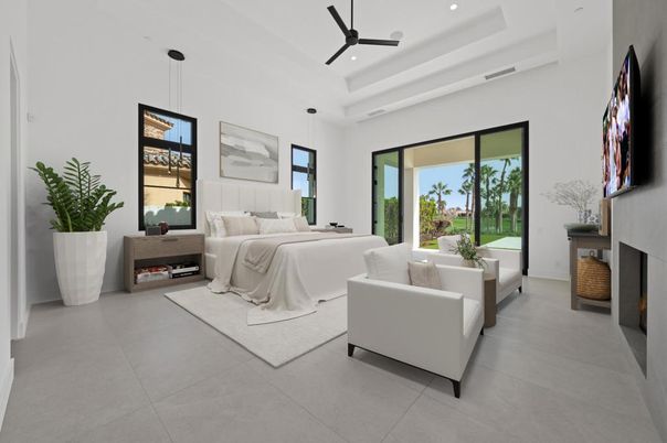 Bedroom, Fireplace, Interior, Pendant Lights, Recessed Lighting