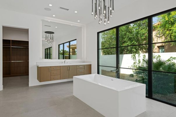 Bathroom, Dual Sink Vanities, Free Standing Baths, Interior, Pendant Lights, Recessed Lighting