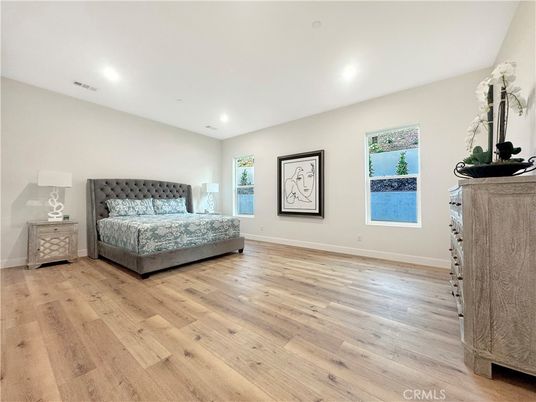 Bedroom, Interior, Recessed Lighting, Wood Texture Flooring