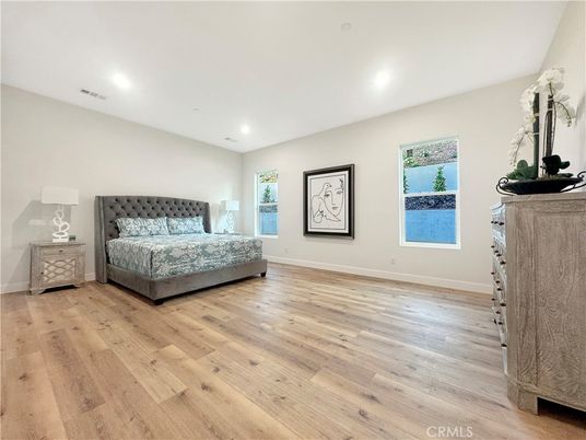 Bedroom, Interior, Recessed Lighting, Wood Texture Flooring