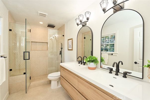 Bathroom, Dual Sink Vanities, Glass Shower, Interior, Recessed Lighting