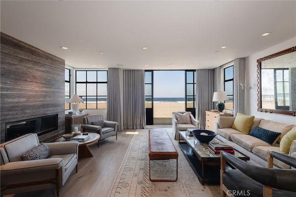 Fireplace, Interior, Living room, Recessed Lighting, Water, Wood Texture Flooring