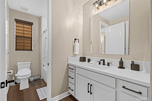 Bathroom, Dual Sink Vanities, Interior, Wood Texture Flooring