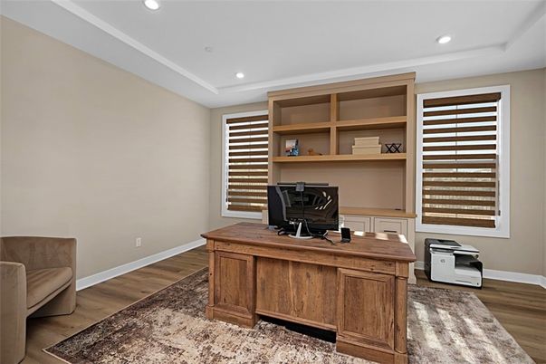 Home Office, Interior, Recessed Lighting, Wood Texture Flooring