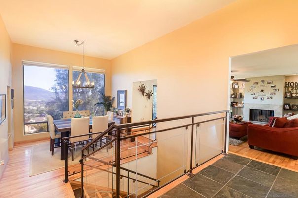 Dining room, Fireplace, Interior, Living room, Pendant Lights, Wood Texture Flooring