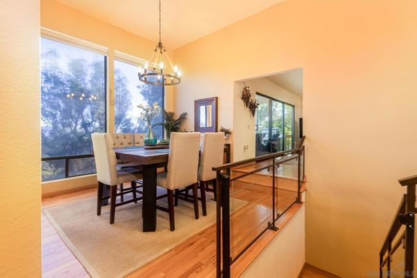 Dining room, Interior, Pendant Lights, Wood Texture Flooring