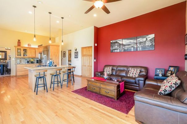 Interior, Kitchen, Living room, Pendant Lights, Recessed Lighting, Stainless Steel Appliances, Wood Texture Flooring