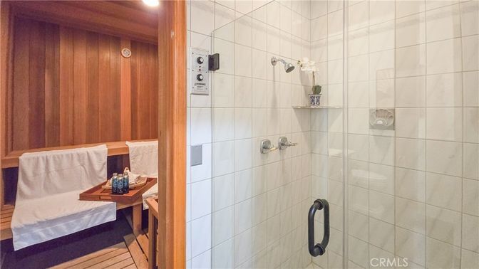 Bathroom, Interior, Recessed Lighting, Wood Texture Flooring, Wooden Walls