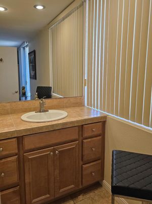 Bathroom, Dual Sink Vanities, Interior, Recessed Lighting, Tile Countertops