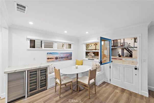 Dining room, Interior, Recessed Lighting, Wood Texture Flooring