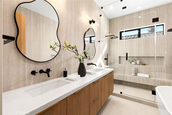 Bathroom, Dual Sink Vanities, Glass Shower, Interior, Recessed Lighting