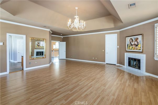 Chandelier, Empty room, Fireplace, Interior, Wood Texture Flooring