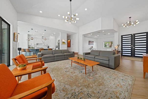 Dining room, Interior, Kitchen, Living room, Pendant Lights, Recessed Lighting, Wood Texture Flooring