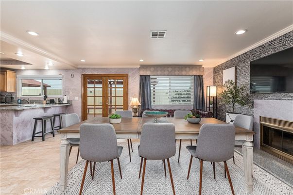 Dining room, Fireplace, Interior, Recessed Lighting