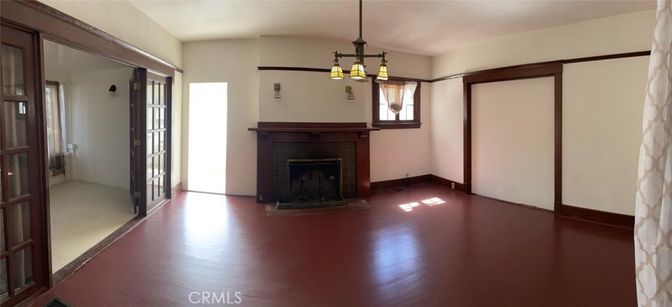 Chandelier, Empty room, Fireplace, Interior, Wood Texture Flooring