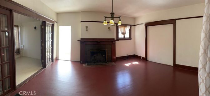 Chandelier, Empty room, Fireplace, Interior, Wood Texture Flooring