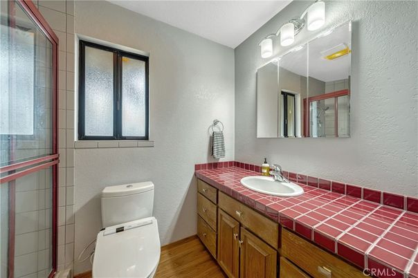 Bathroom, Interior, Tile Countertops, Wood Texture Flooring