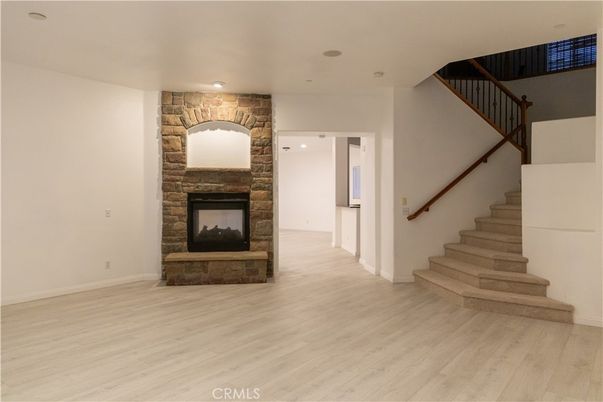 Fireplace, Interior, Recessed Lighting, Wood Texture Flooring