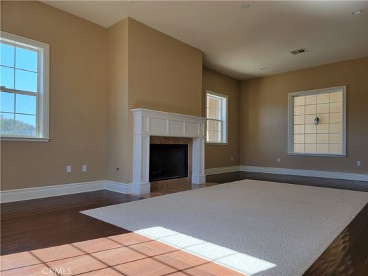 Empty room, Fireplace, Interior, Recessed Lighting, Wood Texture Flooring