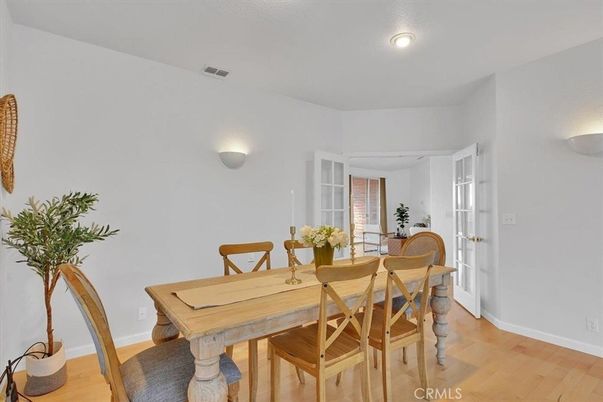 Dining room, Interior, Recessed Lighting, Wood Texture Flooring