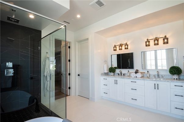 Bathroom, Dual Sink Vanities, Glass Shower, Interior, Recessed Lighting