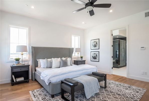 Bedroom, Interior, Recessed Lighting, Wood Texture Flooring