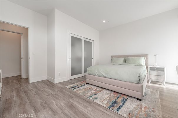 Bedroom, Interior, Recessed Lighting, Wood Texture Flooring