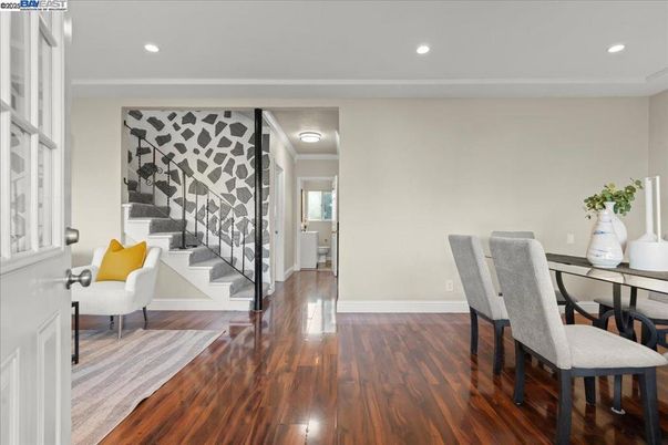Dining room, Interior, Recessed Lighting, Wood Texture Flooring