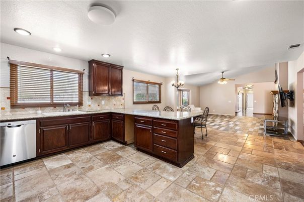 Chandelier, Dining room, Interior, Kitchen, Recessed Lighting, Stainless Steel Appliances