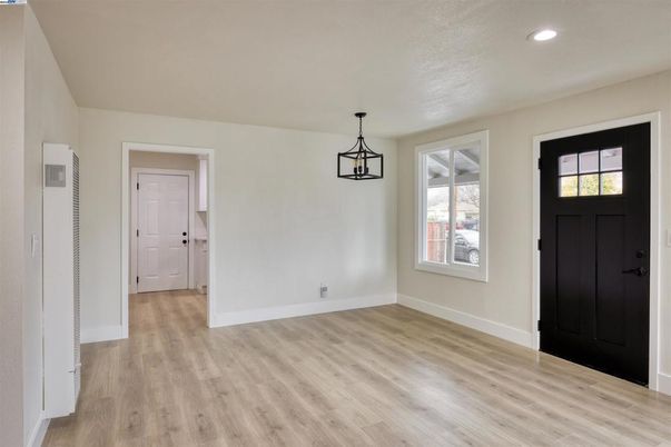 Empty room, Interior, Pendant Lights, Recessed Lighting, Wood Texture Flooring