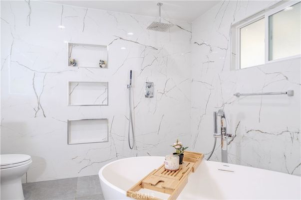 Bathroom, Free Standing Baths, Glass Shower, Interior, Marble Walls