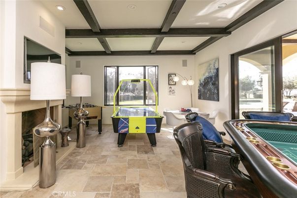 Billiard Table, Game Room, Interior, Pool, Recessed Lighting, Wooden Beams