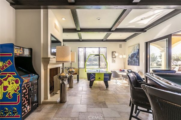 Billiard Table, Fireplace, Game Room, Interior, Recessed Lighting, Wooden Beams
