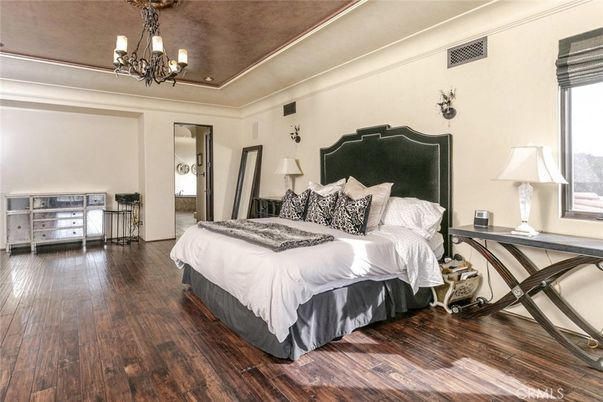 Bedroom, Chandelier, Interior, Wood Texture Flooring