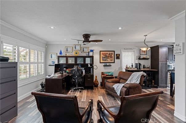 Home Office, Interior, Pendant Lights, Recessed Lighting, Wood Texture Flooring