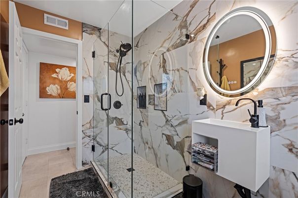 Bathroom, Glass Shower, Interior, Marble Walls
