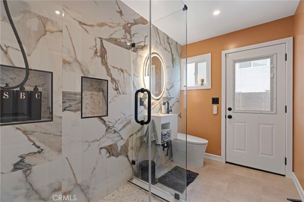 Bathroom, Interior, Marble Walls, Recessed Lighting