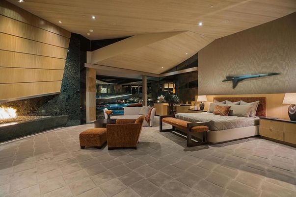 Fireplace, Interior, Living room, Recessed Lighting, Wooden Ceilings
