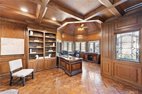 Home Office, Interior, Recessed Lighting, Wooden Beams, Wooden Ceilings, Wood Texture Flooring, Wooden Walls