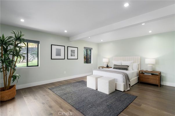 Bedroom, Interior, Recessed Lighting, Wood Texture Flooring