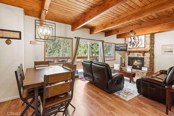 Dining room, Fireplace, Interior, Living room, Pendant Lights, Wooden Beams, Wooden Ceilings, Wood Texture Flooring