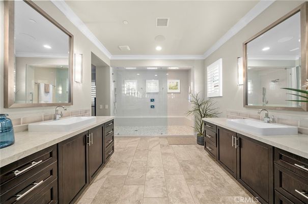 Bathroom, Dual Sink Vanities, Glass Shower, Interior, Recessed Lighting