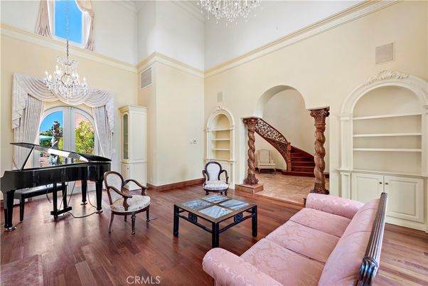 Chandelier, Interior, Living room, Piano, Wood Texture Flooring
