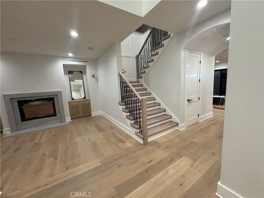Fireplace, Interior, Recessed Lighting, Wood Texture Flooring