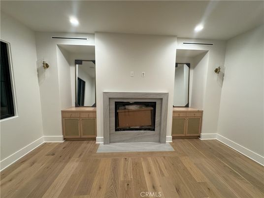 Fireplace, Interior, Recessed Lighting, Wood Texture Flooring