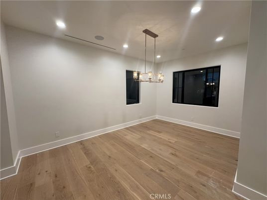 Empty room, Interior, Pendant Lights, Recessed Lighting, Wood Texture Flooring