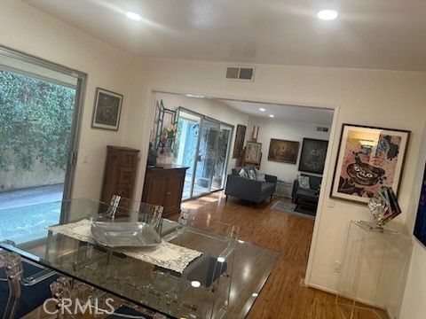 Dining room, Interior, Living room, Recessed Lighting, Wood Texture Flooring